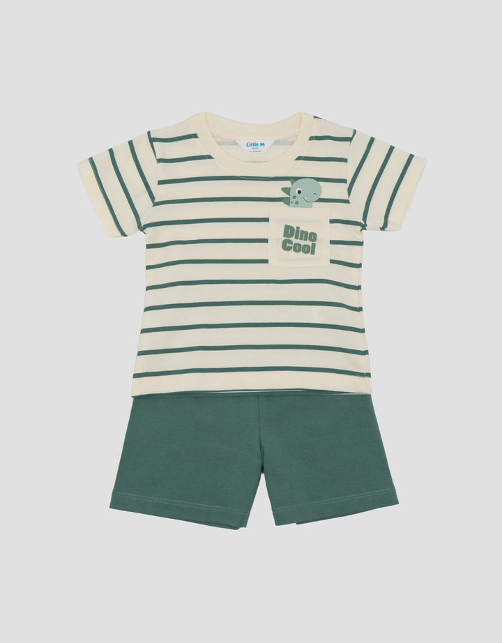 Little M Print Salur Dino Pakaian Setelan Bayi
