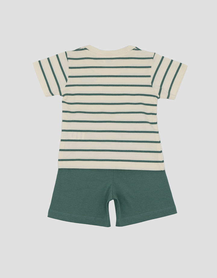 Little M Print Salur Dino Pakaian Setelan Bayi