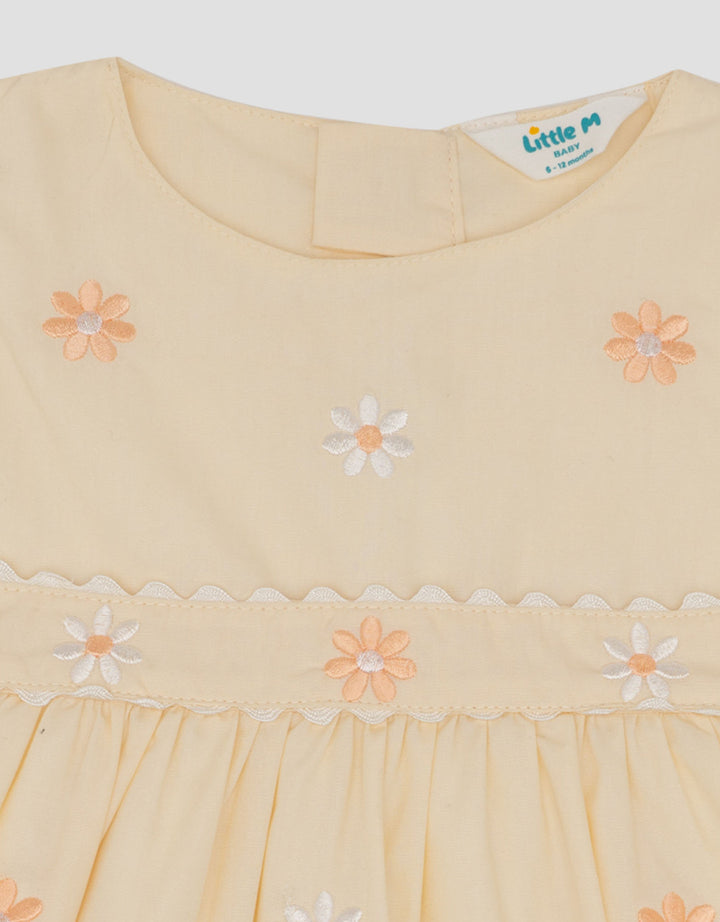 Little M Woven Jepang Bordir Bunga Midi Dress Bayi