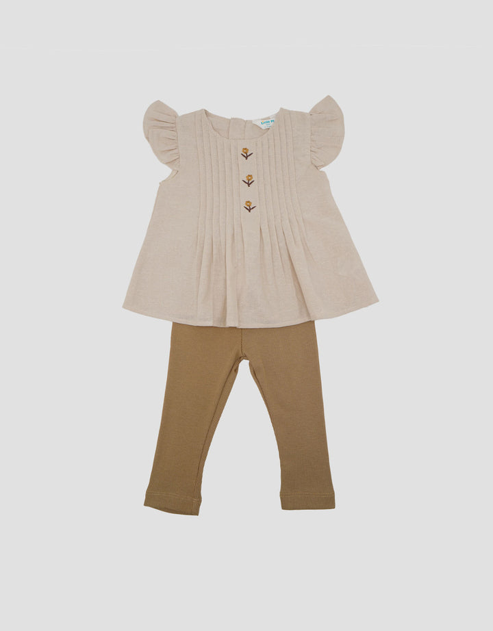 Little M Woven Rami With Plisket Dada Pakaian Setelan Bayi