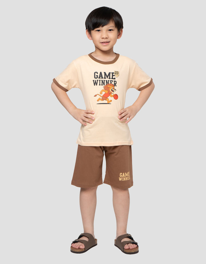 Little M Game Winner Lion Print Pakaian Setelan Anak Laki-laki