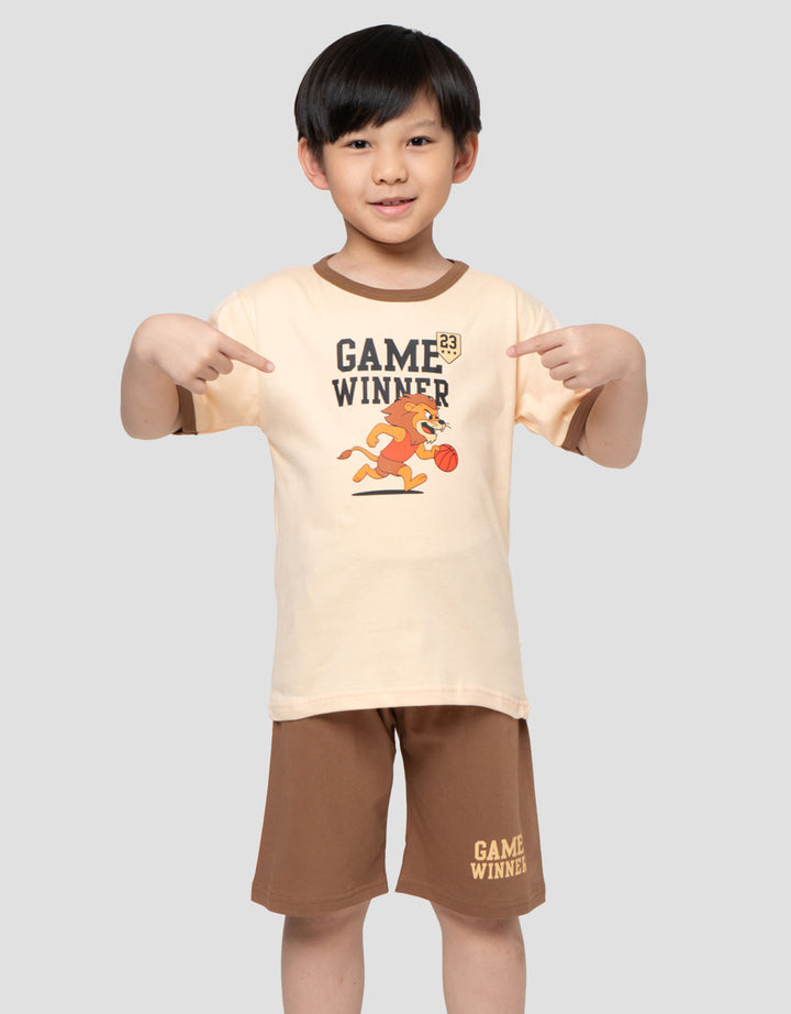 Little M Game Winner Lion Print Pakaian Setelan Anak Laki-laki