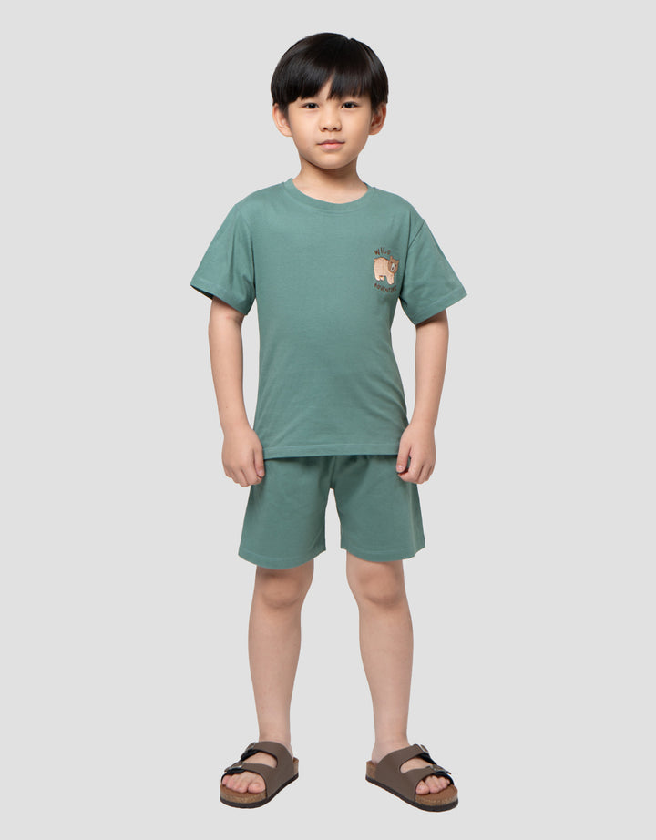 Little M Bear Wild Adventure Bordir Pakaian Setelan Anak Laki-laki