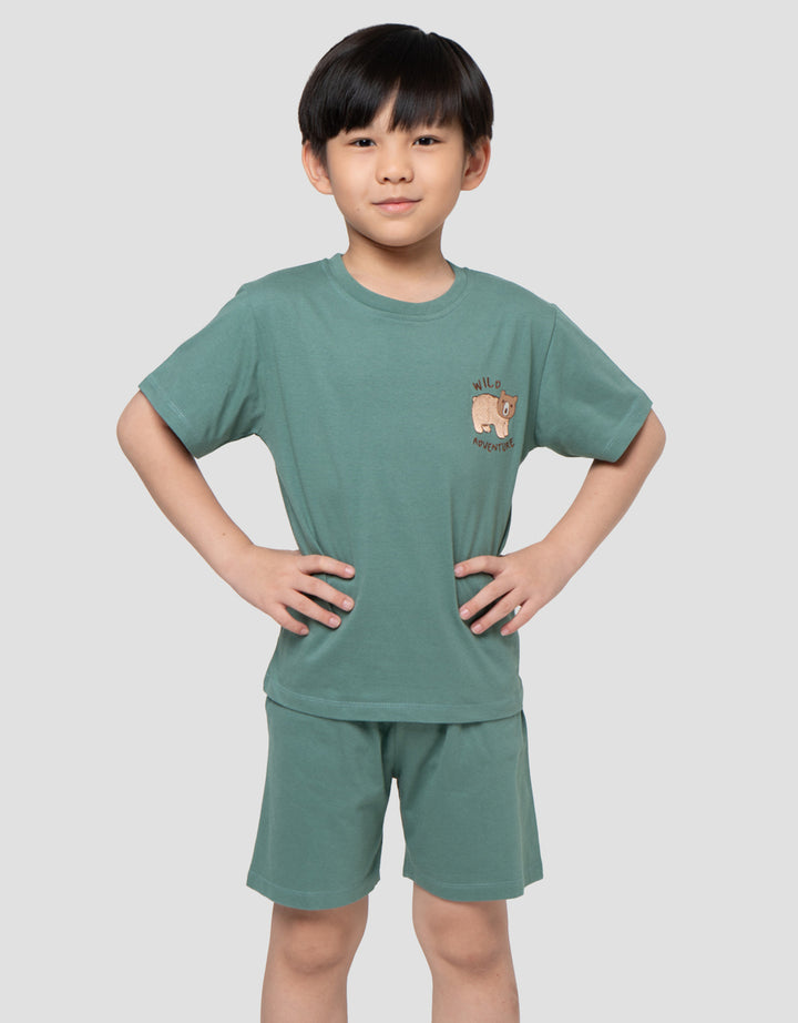 Little M Bear Wild Adventure Bordir Pakaian Setelan Anak Laki-laki