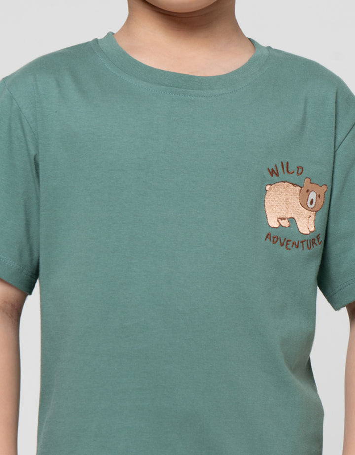 Little M Bear Wild Adventure Bordir Pakaian Setelan Anak Laki-laki