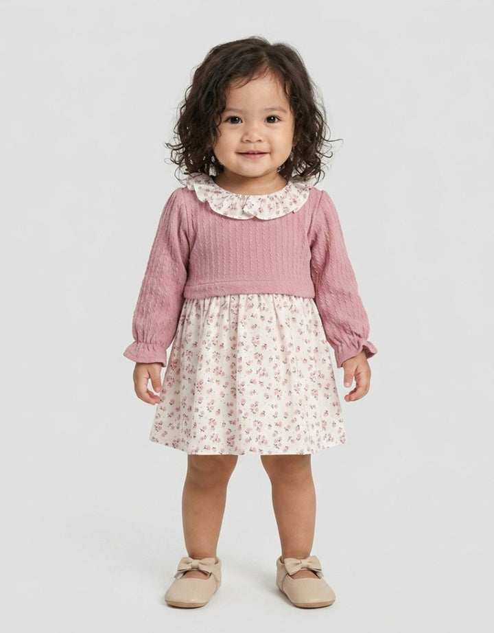 Little M Woven Print Dots Flower Midi Dress Bayi