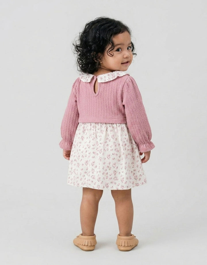 Little M Woven Print Dots Flower Midi Dress Bayi