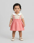 Little M Overall Woven Print Bunga Midi Dress Setelan Bayi