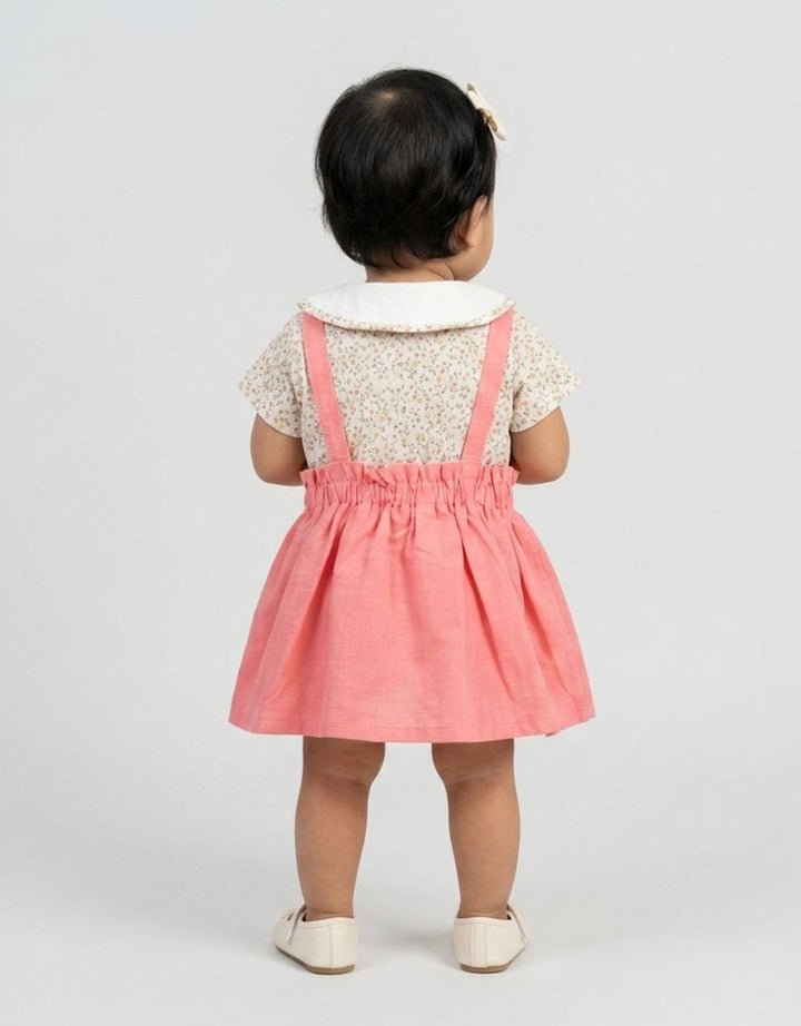 Little M Overall Woven Print Bunga Midi Dress Setelan Bayi