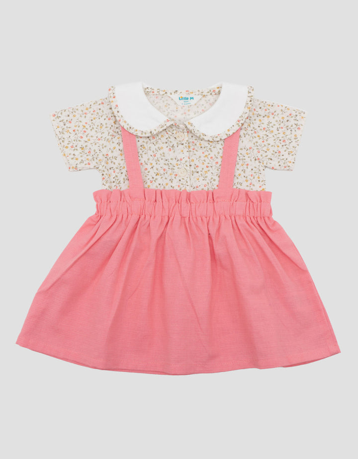 Little M Overall Woven Print Bunga Midi Dress Setelan Bayi