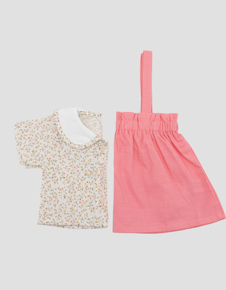 Little M Overall Woven Print Bunga Midi Dress Setelan Bayi