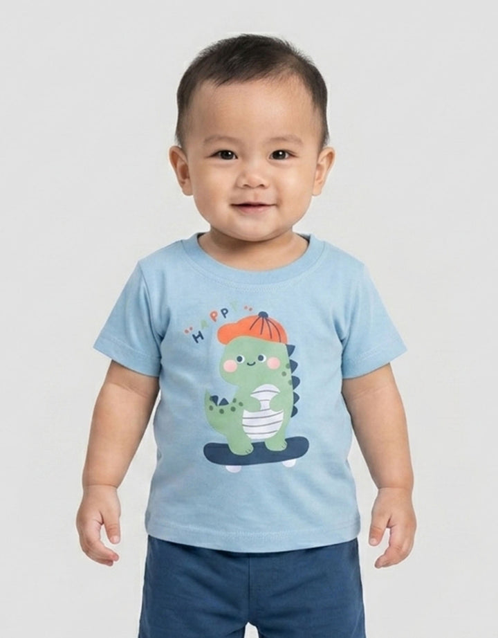 Little M Short Sleeve T-Shirt Print Happy Dino Kaos Bayi