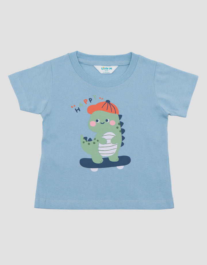 Little M Short Sleeve T-Shirt Print Happy Dino Kaos Bayi