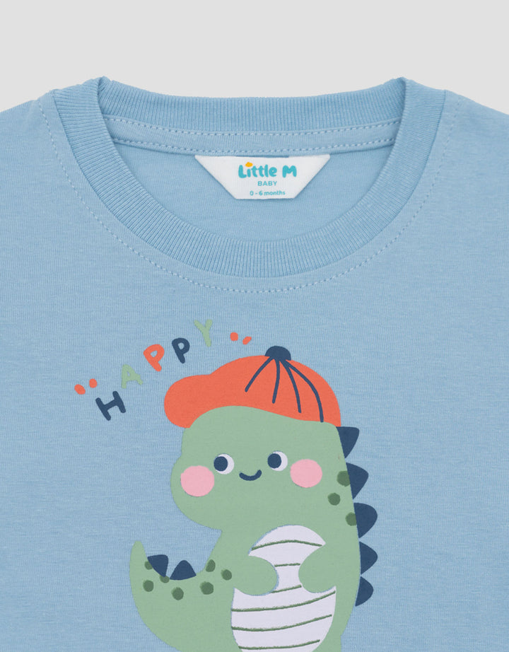 Little M Short Sleeve T-Shirt Print Happy Dino Kaos Bayi