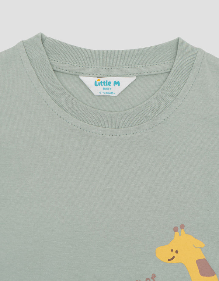 Little M Short Sleeve T-Shirt Print Giraffe Kaos Bayi