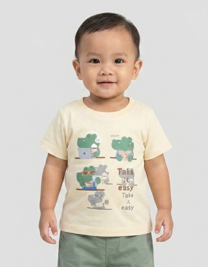 Little M Short Sleeve T-Shirt Print Dino Fam Kaos Bayi