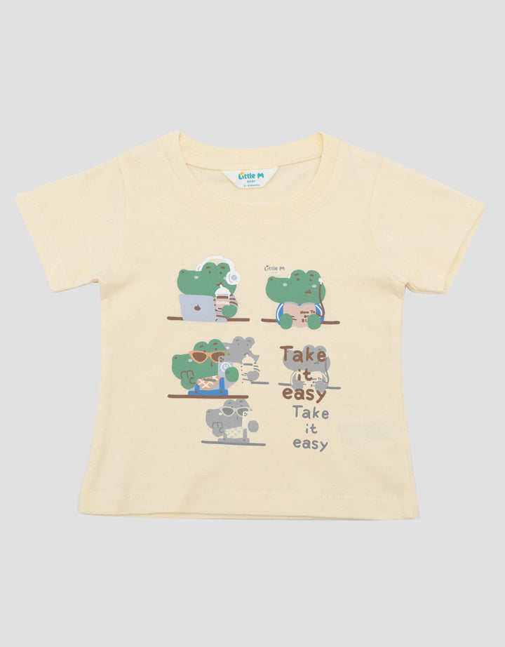 Little M Short Sleeve T-Shirt Print Dino Fam Kaos Bayi