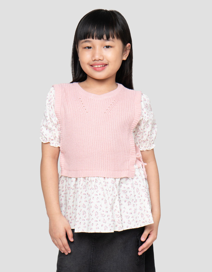 Little M Flat Knit With Woven Sweater Anak Perempuan