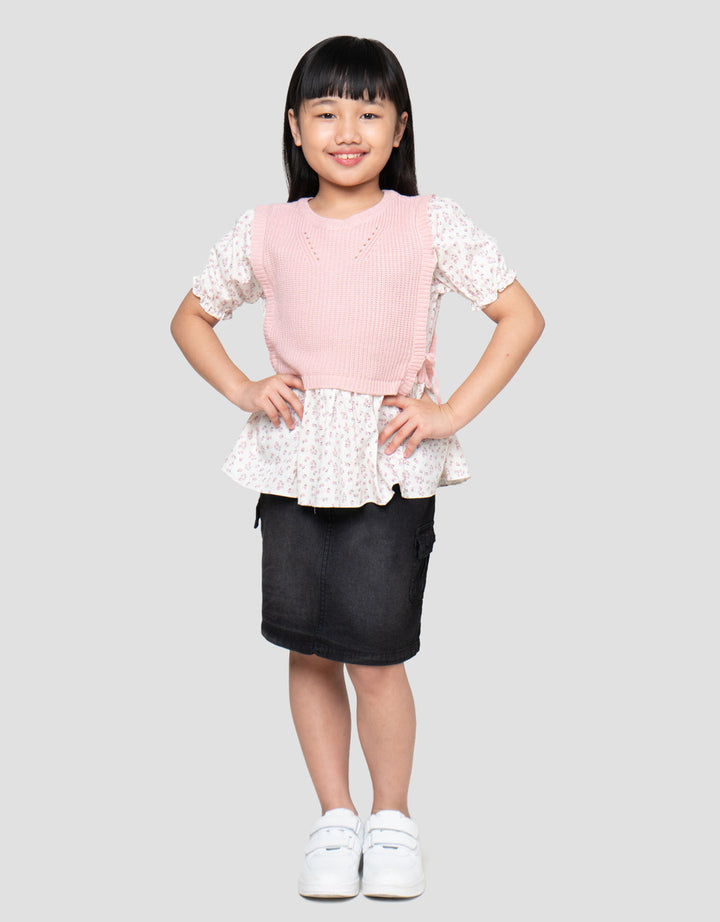 Little M Flat Knit With Woven Sweater Anak Perempuan