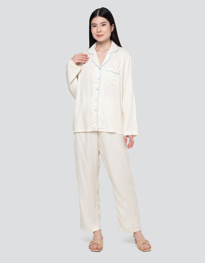 Nevada Polkadot Pj Set With Piping Setelan Piyama Wanita