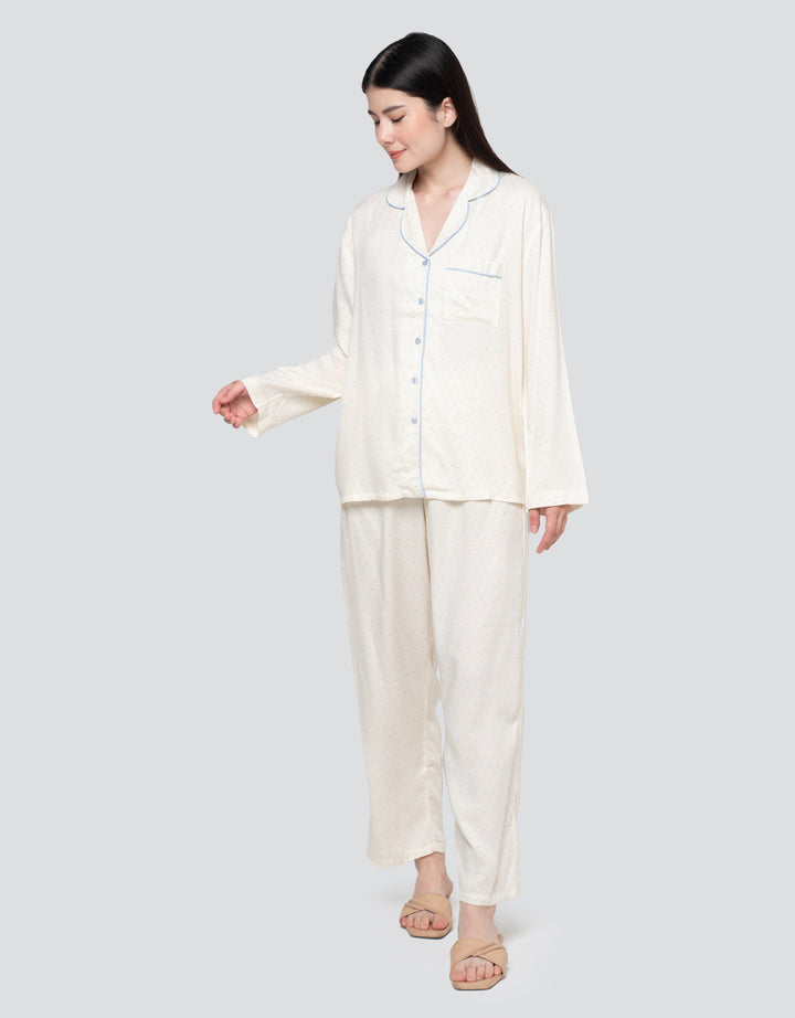 Nevada Polkadot Pj Set With Piping Setelan Piyama Wanita