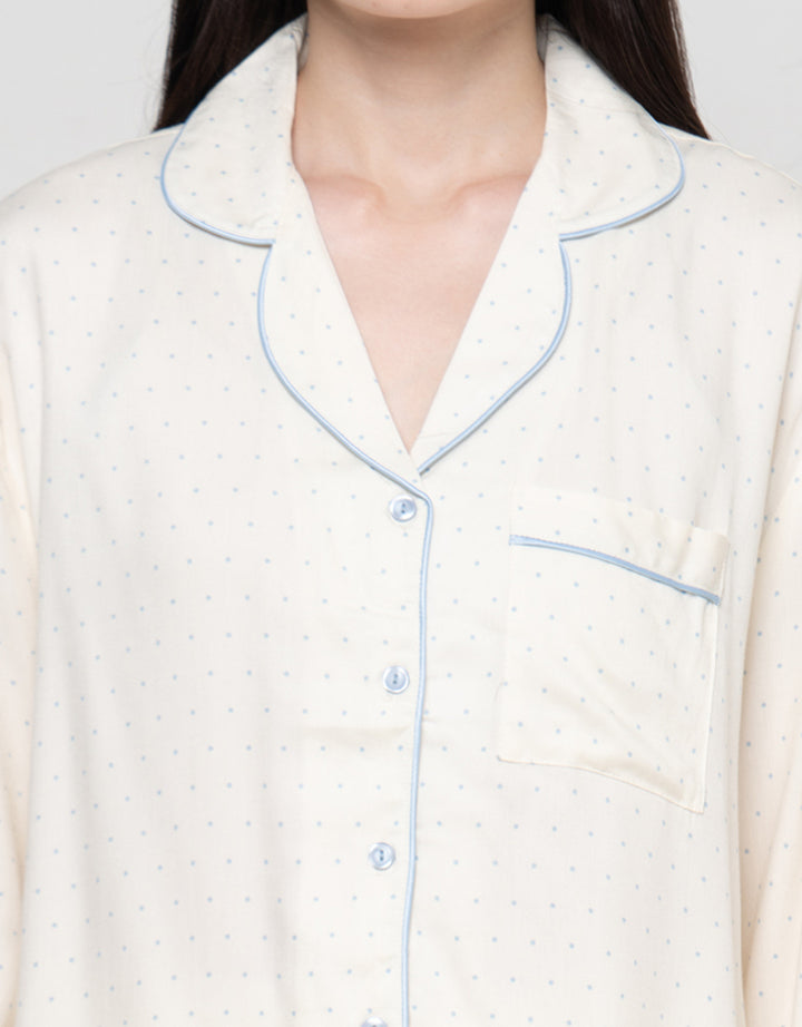 Nevada Polkadot Pj Set With Piping Setelan Piyama Wanita