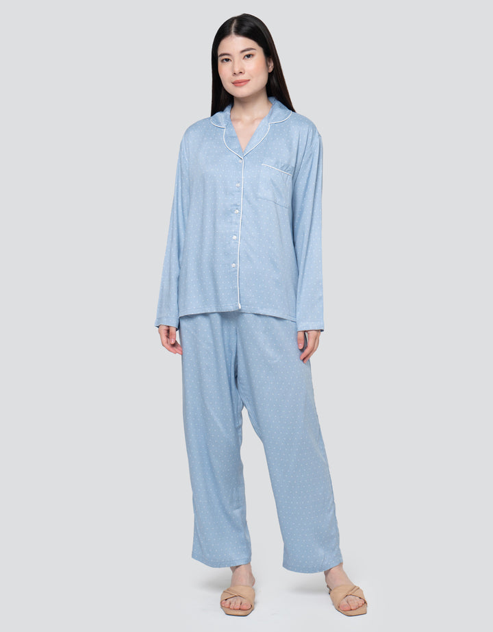 Nevada Polkadot Pj Set With Piping Setelan Piyama Wanita