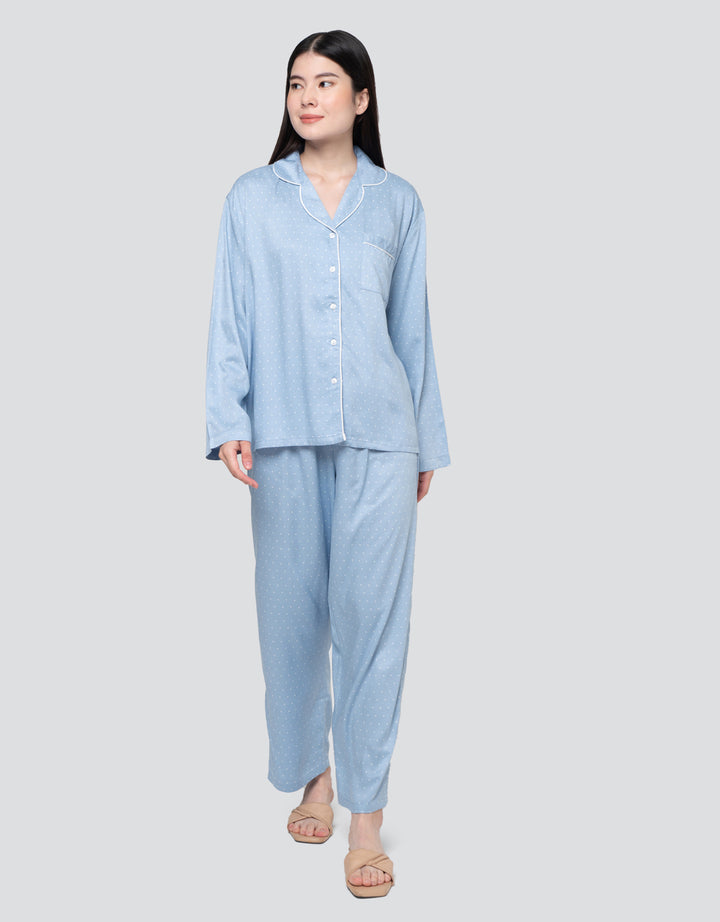 Nevada Polkadot Pj Set With Piping Setelan Piyama Wanita