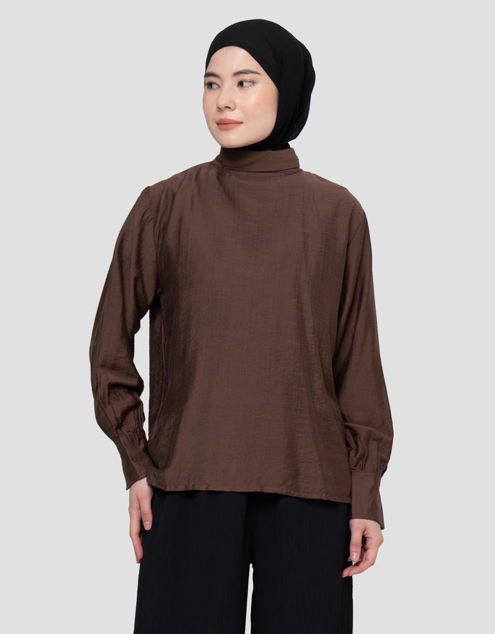 Annisa Tie Neck Solid Blouse Wanita