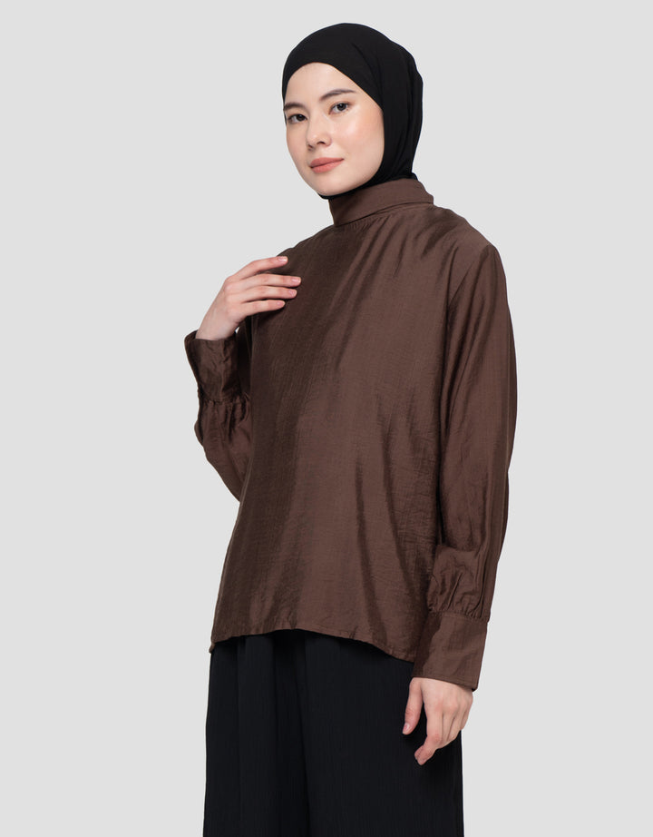 Annisa Tie Neck Solid Blouse Wanita