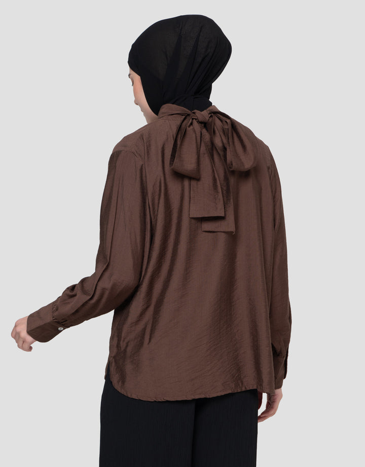 Annisa Tie Neck Solid Blouse Wanita