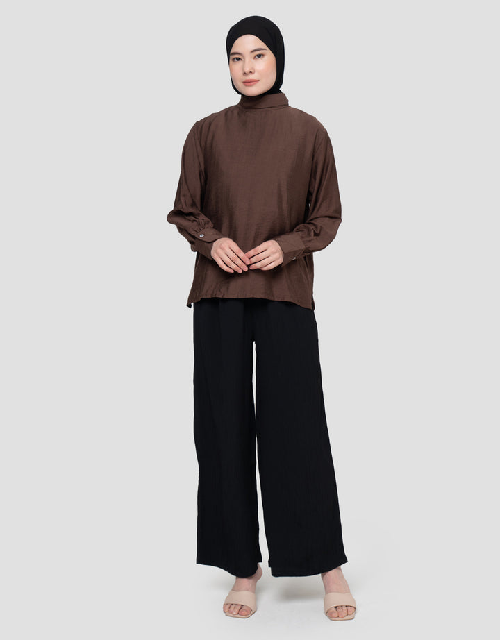 Annisa Tie Neck Solid Blouse Wanita