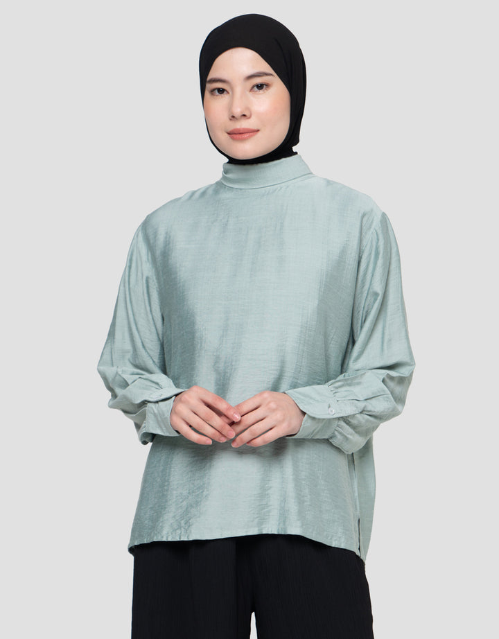 Annisa Tie Neck Solid Blouse Wanita