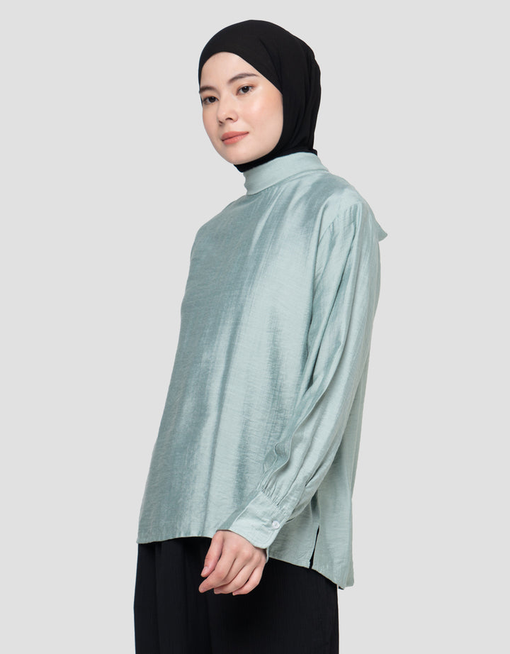 Annisa Tie Neck Solid Blouse Wanita