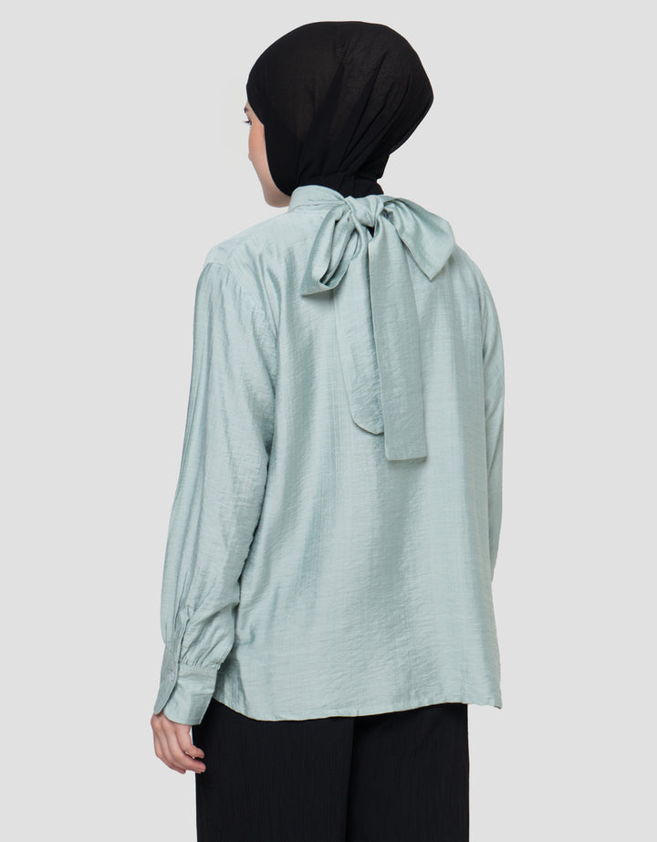 Annisa Tie Neck Solid Blouse Wanita