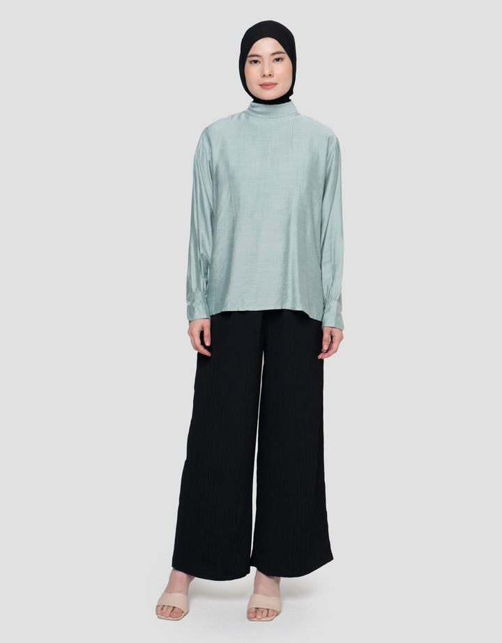 Annisa Tie Neck Solid Blouse Wanita