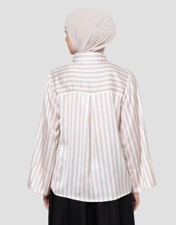 Annisa Satin Stripe Printed Kemeja Wanita