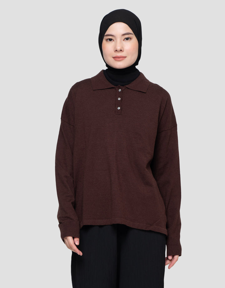 Annisa Ls Knit Top With Collar Kaos Wanita