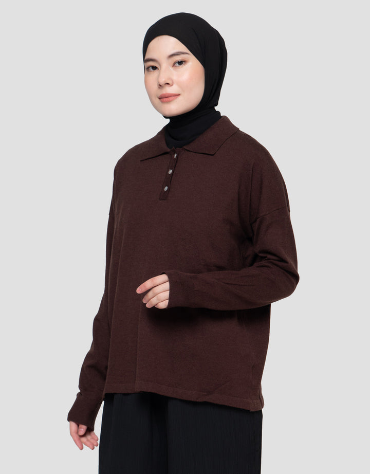 Annisa Ls Knit Top With Collar Kaos Wanita