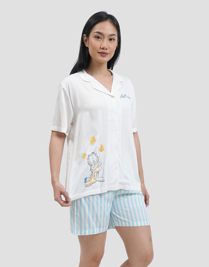 Nevada Garfield Melt My Heart With Piping Setelan Piyama Wanita