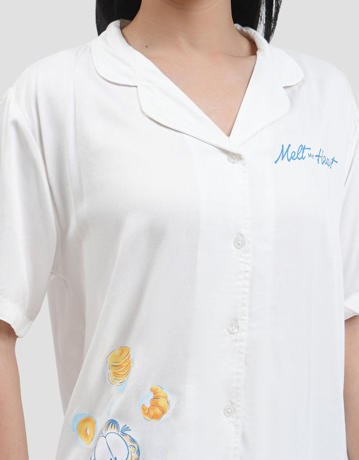 Nevada Garfield Melt My Heart With Piping Setelan Piyama Wanita