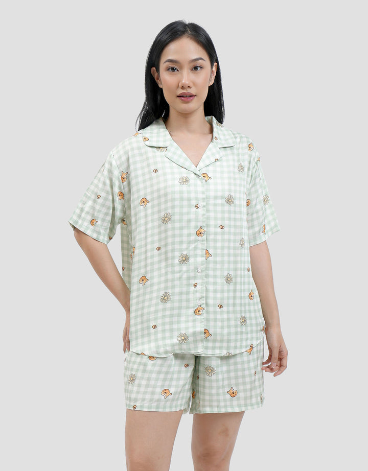 Disney Pooh Flowery Gingham Setelan Piyama Wanita