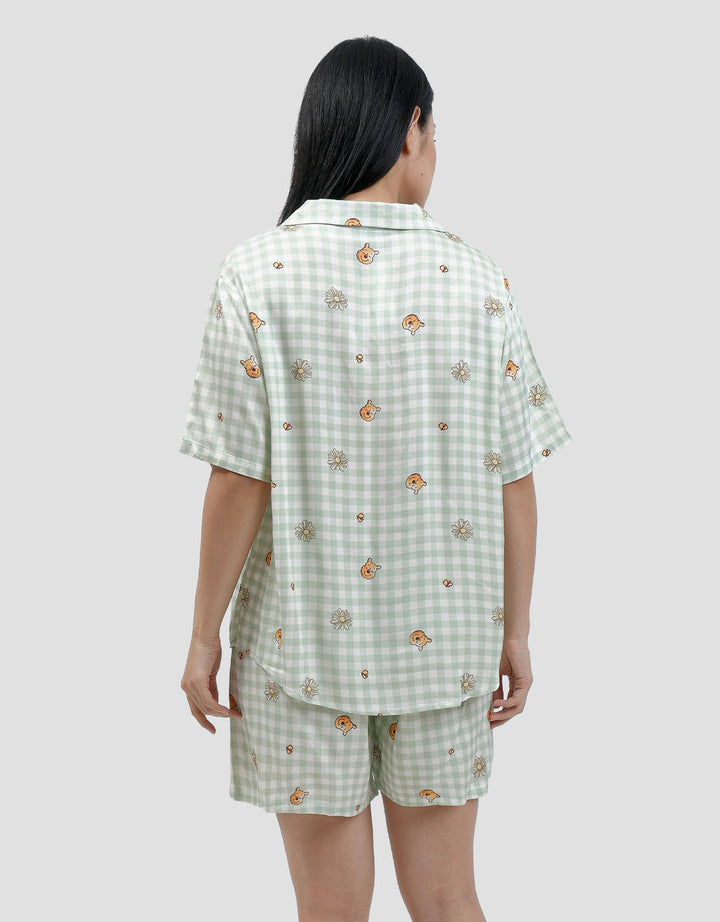 Disney Pooh Flowery Gingham Setelan Piyama Wanita