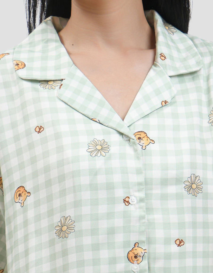 Disney Pooh Flowery Gingham Setelan Piyama Wanita