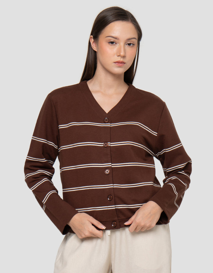 Connexion Garis V Neck Cardigan Wanita
