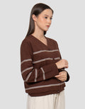 Connexion Garis V Neck Cardigan Wanita