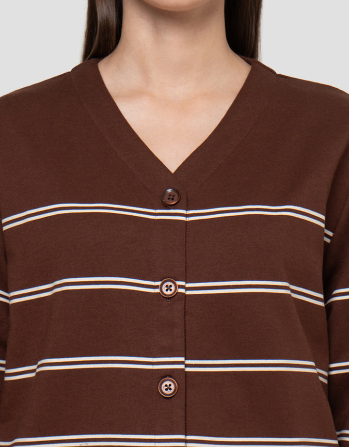 Connexion Garis V Neck Cardigan Wanita
