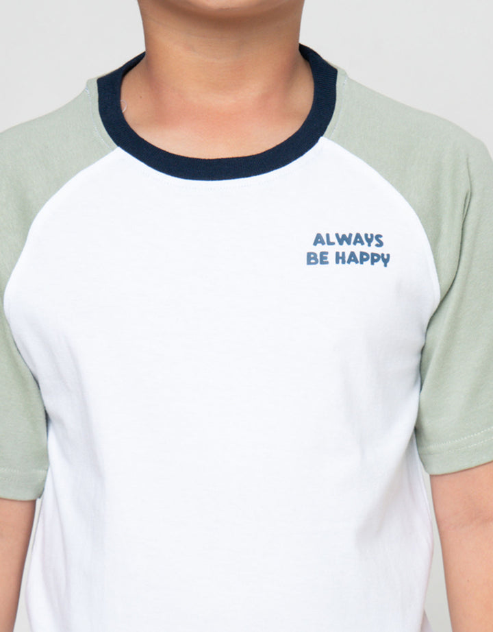 Little M Reglan Always Be Happy Print Kaos Anak Laki-laki