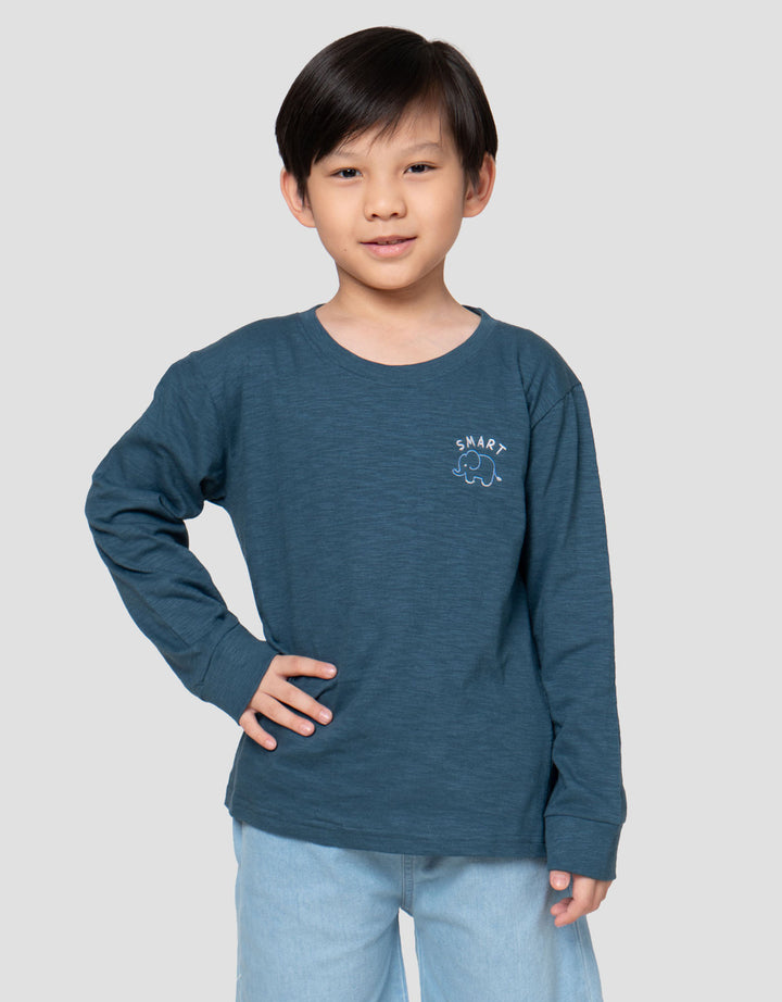 Little M Slub Rib Pls Bdr Smart Print Kaos Anak Laki-laki