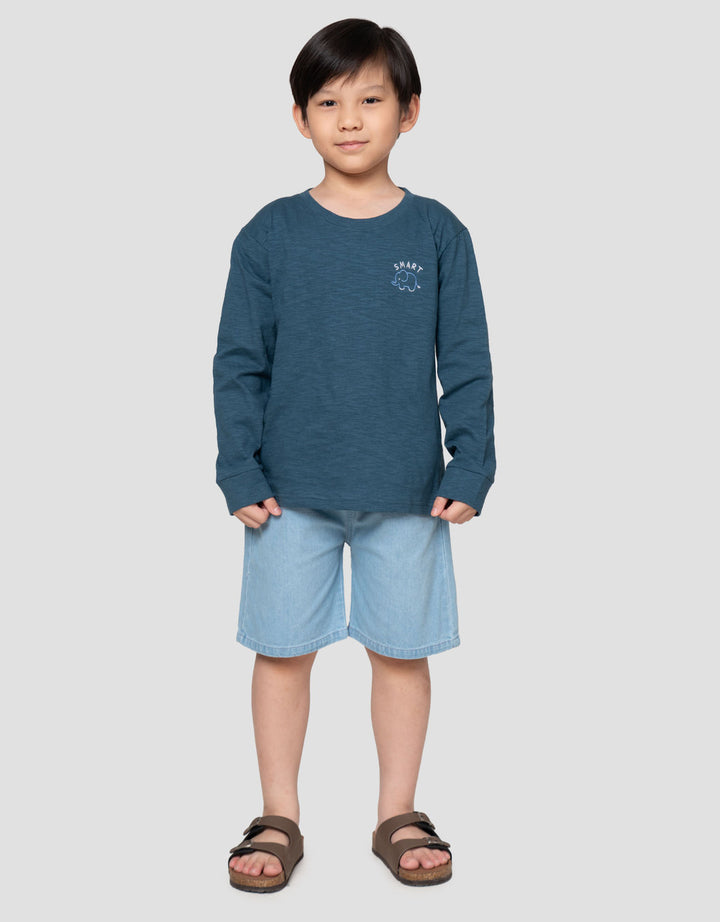 Little M Slub Rib Pls Bdr Smart Print Kaos Anak Laki-laki